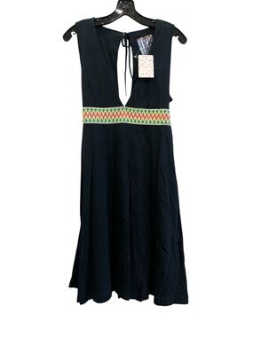 Free People Sleeveless Plunge Neckline Black Tencel-Cotton Mini Dress